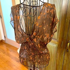 Shoshanna brand silk sheer blouse.